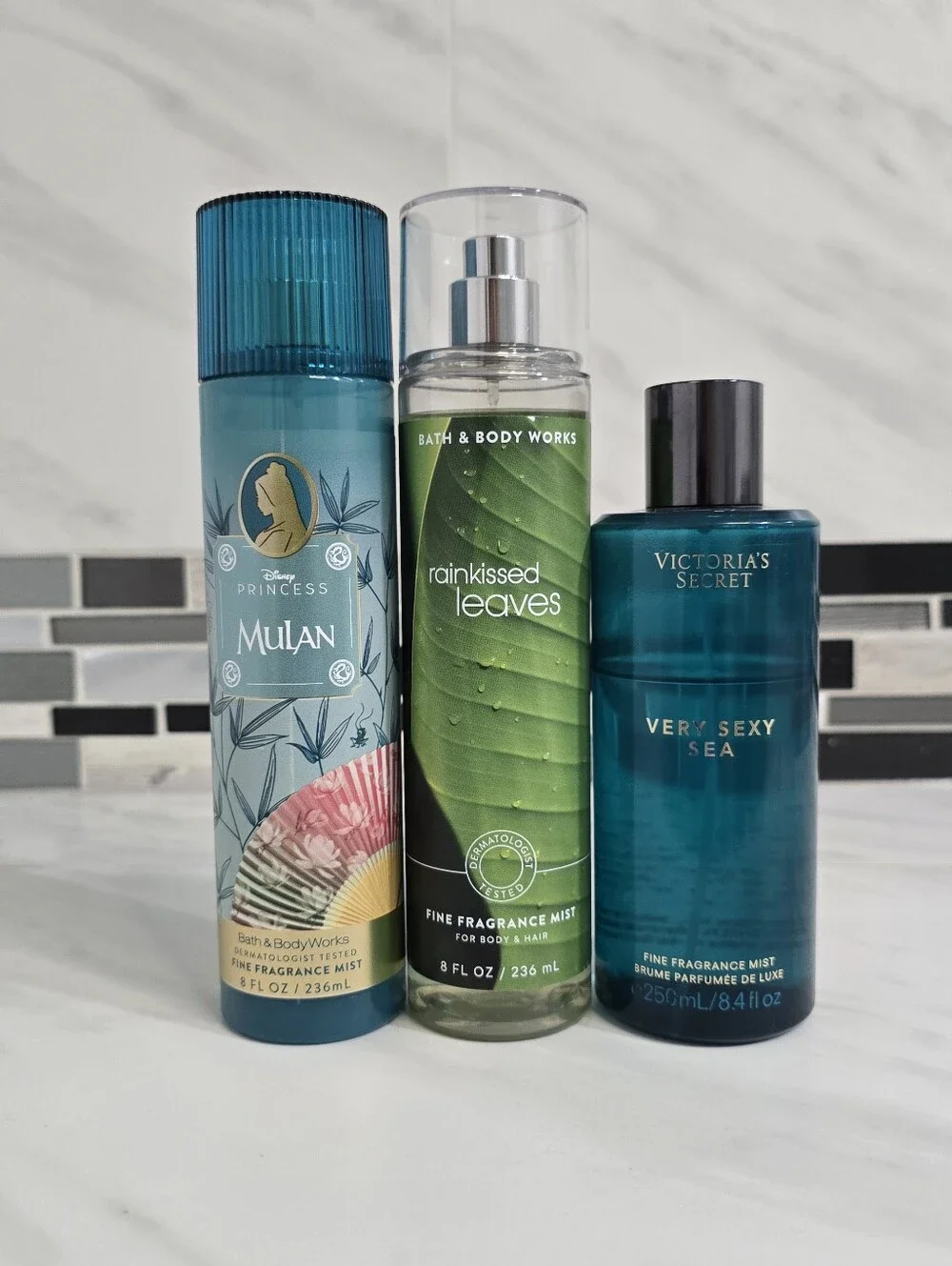 bath & body works rainkissed leaves, mulan, vs very sexy sea